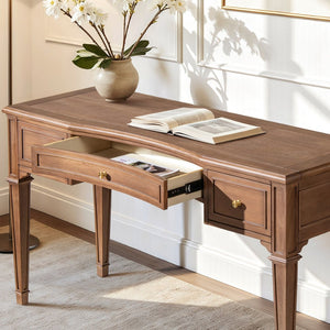 English Elm Dauphin Rubberwood Executive Desk with Soft Close Drawers and Satin Gold Hardware B2719P468876