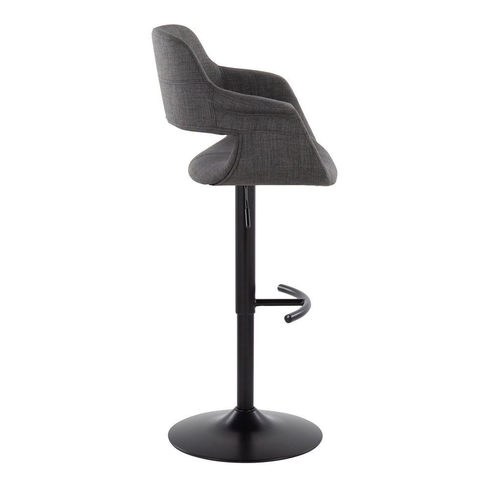 English Elm Vintage Vintage Flair Mid-Century Adjustable Swivel Barstool Set of 2 in Charcoal Fabric, Black Metal Base with T-Footrest, Height Adjustable, Retro-Modern Chic B202S01060