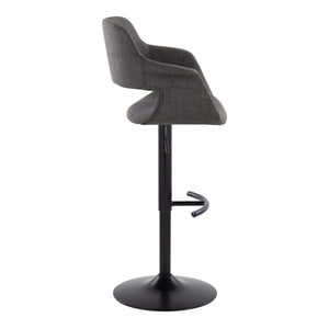 English Elm Vintage Vintage Flair Mid-Century Adjustable Swivel Barstool Set of 2 in Charcoal Fabric, Black Metal Base with T-Footrest, Height Adjustable, Retro-Modern Chic B202S01060