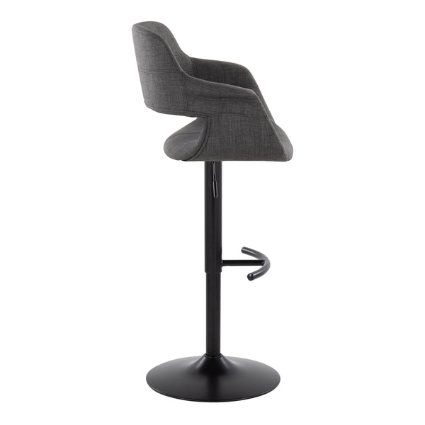 English Elm Vintage Vintage Flair Mid-Century Adjustable Swivel Barstool Set of 2 in Charcoal Fabric, Black Metal Base with T-Footrest, Height Adjustable, Retro-Modern Chic B202S01060