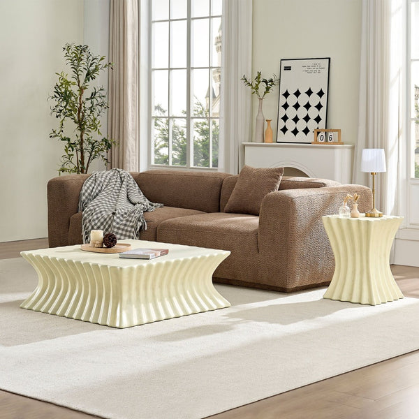 English Elm 35.04 Inch Oval Fiberglass Coffee Table Vintage Distressed Finish for Living Room W876P408731