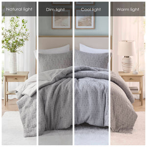 English Elm 3 Piece Oversized Comforter Set Full/Queen - Cotton Blend Face, Plush Polyester Fill, Hotel-Style Cozy Grey 23.62 L x 22.83 W x 12.99 H B035P280374