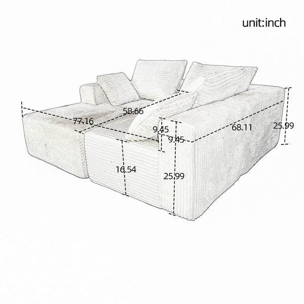 English Elm Corner Modular Sectional Sofa with Plush Fabric Converts to Loveseat or Guest Bed Beige W3064S00001