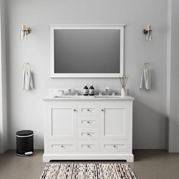 English Elm White 48-in Double Bath Vanity with Soft-Close Drawers, Solid Wood Frame, Fully Assembled Storage Solution B2731P258171