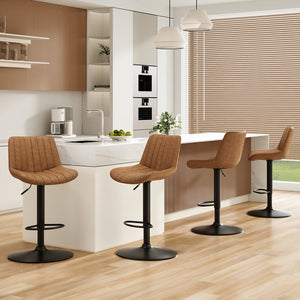 English Elm Bar Stools Set Of 2 - Stylish Swivel Adjustable Height Chairs In Brown Pu Leather For Kitchen & Bar T3623P363863