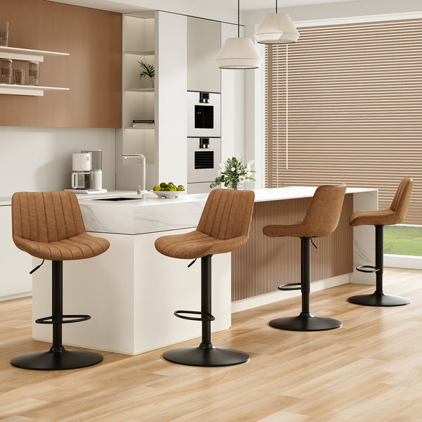 English Elm Bar Stools Set Of 2 - Stylish Swivel Adjustable Height Chairs In Brown Pu Leather For Kitchen & Bar T3623P363863