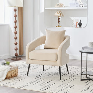 English Elm Modern Upholstered Velvet Open Back Accent Chair with Metal Legs, Cozy Barrel Armchair for Living Room Guestroom Beige W3118P312814