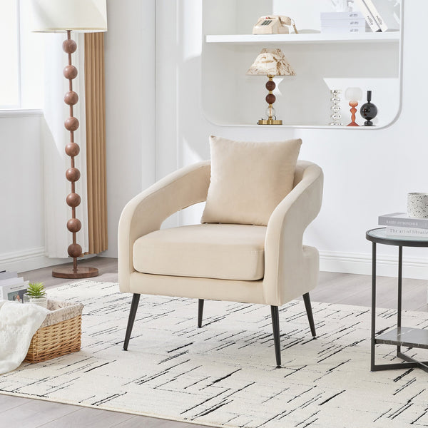 English Elm Modern Upholstered Velvet Open Back Accent Chair with Metal Legs, Cozy Barrel Armchair for Living Room Guestroom Beige W3118P312814