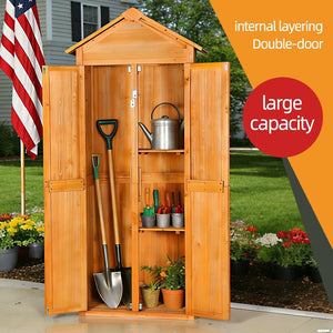 English Elm Outdoor Solid Wood Storage Shed Tall Vertical Cabinet with Lockable Doors for Backyard W3921S00001