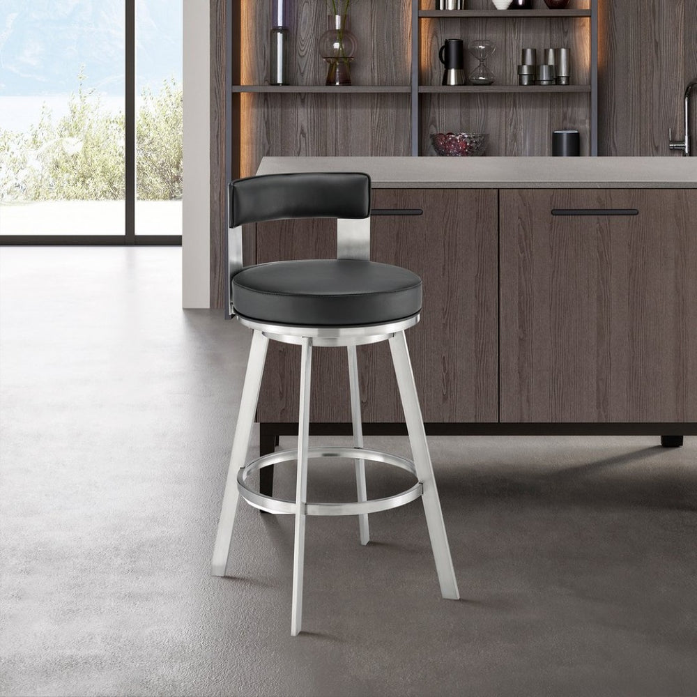 English Elm Flynn Swivel Barstool Faux Leather Cushion Matte Black Frame for Kitchen Island B2736P464830