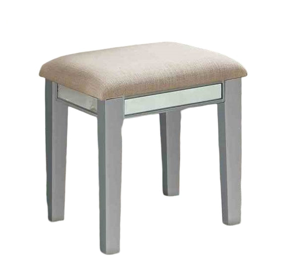 English Elm Transitional Glam Mirrored Vanity with Padded Stool, Spacious Drawers, Central Mirror for Prep and Storage Silver 50 L x 31 W x 16 H B2741P400801