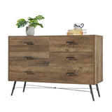 English Elm 6-Drawer Chest, 6 Drawer Dresser Tv Stand For Tv, Dressers Bedroom Furniture Large Storage Tower Unit, Dresser For Bedroom, Closet, Hallway, 47.2"W X 15.7"D X 31.5"H, Rustic Walnut