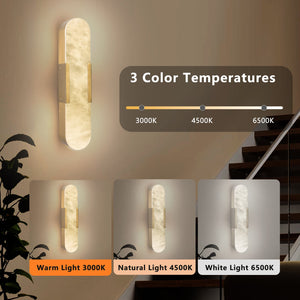 English Elm 19.7" Natural Marble Wall Sconce Set of 2 Matte Iron LED Vanity Lights 16W Dimmable 3000-6500K Gold W2312P394335