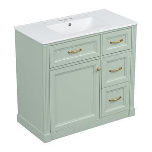 English Elm 36 Inch Bathroom Vanity With Ceramic Sink, Soft-Close Drawers, And Adjustable Storage For Modern Elegance N725P336549F