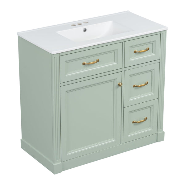 English Elm 36 Inch Bathroom Vanity With Ceramic Sink, Soft-Close Drawers, And Adjustable Storage For Modern Elegance N725P336549F