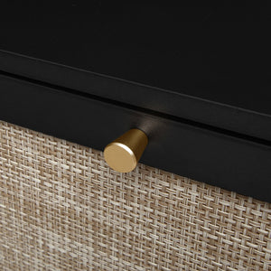 English Elm Rattan 3 Door Shoe Rack with Metal Base and Anti-Slip Feet, Double Shelf Storage for Entryway Black W688P211263