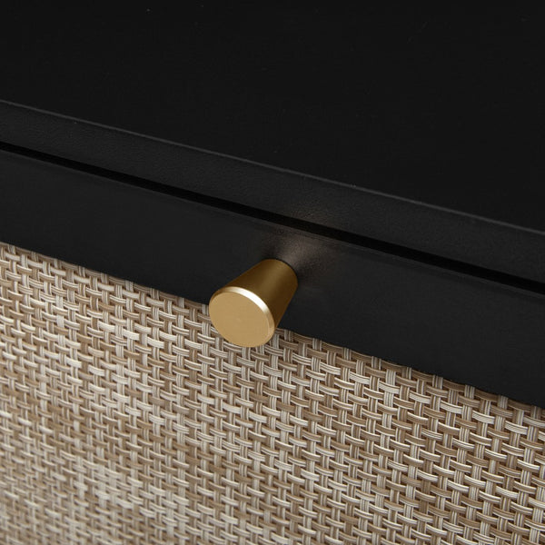 English Elm Rattan 3 Door Shoe Rack with Metal Base and Anti-Slip Feet, Double Shelf Storage for Entryway Black W688P211263