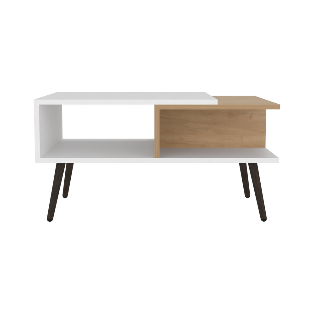 English Elm Vowinckel White & Light Pine Coffee Table with Open Shelves, Engineered Wood, Durable Stylish Storage B092P269944