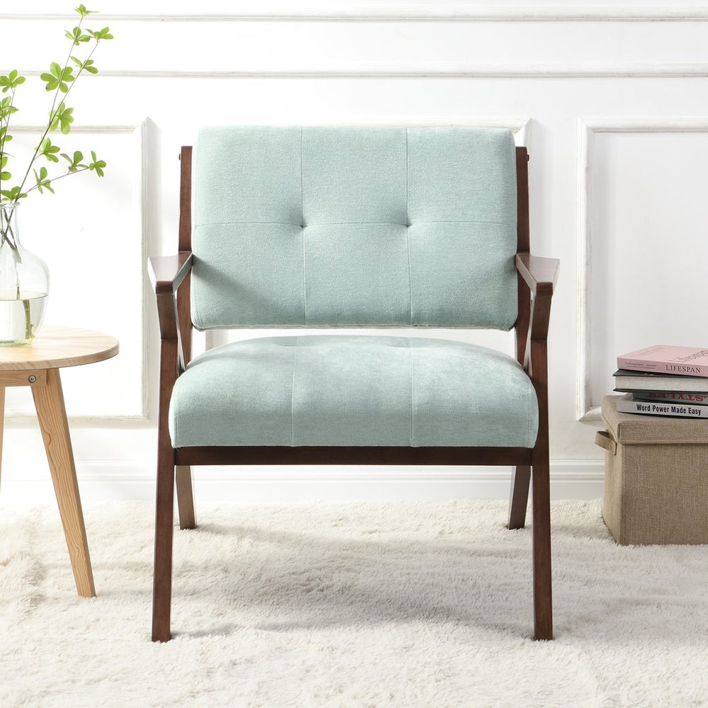 English Elm Christopher Knight Home® - 30" Mid-Century Modern Accent Chair in Light Green Upholstery with Tufted Cushions and Solid Wood Frame - Cozy Stylish Seating N767P205861G