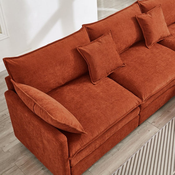 English Elm 105" L-shaped Chenille Sectional with Ottoman Pocket Spring Living Room Sofa Dark Orange W1097S00289