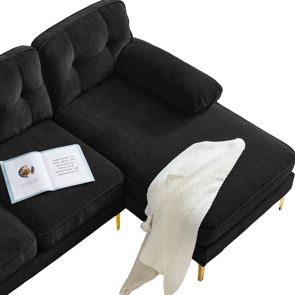 English Elm 82.6" Modern Velvet Sectional Sofa L-Shaped 3-Seater with Removable Cushions, Sturdy Plywood Frame Black N719S000980B