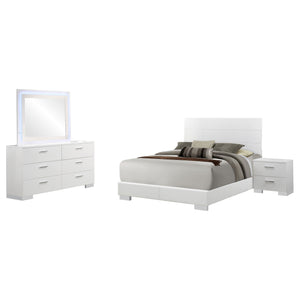 English Elm Dulcey Modern High Gloss 4-Piece Queen Bedroom Set With Led Mirror & Plush Upholstered Bed Frame B062S01340