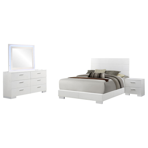 English Elm Dulcey Modern High Gloss 4-Piece Queen Bedroom Set With Led Mirror & Plush Upholstered Bed Frame B062S01340