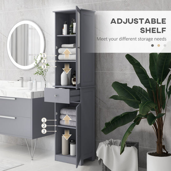English Elm Kleankin Slim Bathroom Storage Cabinet - Stylish Gray Linen Tower With Acrylic Door & Drawer Storage W2225P229310