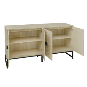 English Elm Carved Solid Wood Handle Sideboard Buffet Cabinet with Adjustable Shelves, Gold Metal Feet Stability W688P207303