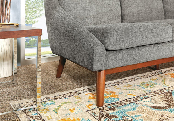 OSP Home Furnishings Mid-century Open Arm Sofa with Coffee Finish Wood Legs and Plush Upholstered Cushions SL4433R-MC4