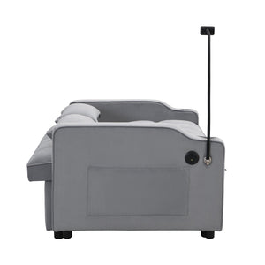 English Elm Modern Velvet Loveseat Futon Sofa with Pullout Bed, 3-in-1 Convertible Sleeper, USB Ports, Pockets Light Gray 46.85 L x 38.98 W x 16.14 H W2297P224268