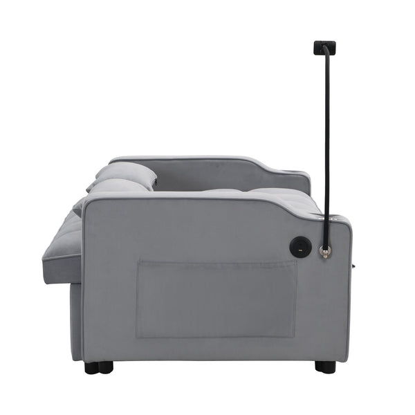 English Elm Modern Velvet Loveseat Futon Sofa with Pullout Bed, 3-in-1 Convertible Sleeper, USB Ports, Pockets Light Gray 46.85 L x 38.98 W x 16.14 H W2297P224268