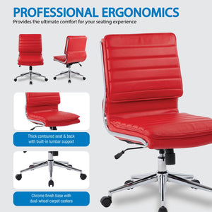 OSP Home Furnishings Armless Mid-back Faux Leather Office Chair with Lumbar Support and Chrome Base Red SPX23592C-U9