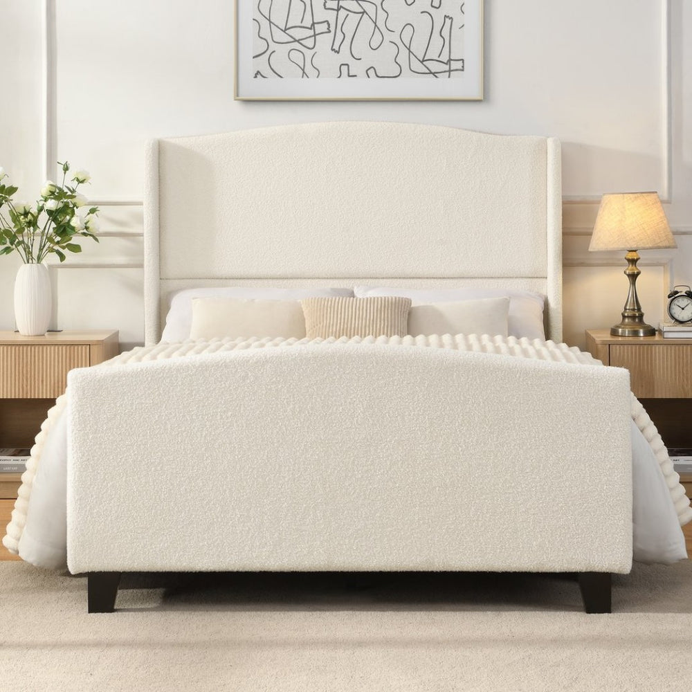 English Elm Full Platform Bed Tall Teddy Velvet Headboard Solid Wood Legs No Box Spring Needed W1716P419743