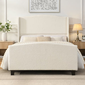 English Elm Full Platform Bed Tall Teddy Velvet Headboard Solid Wood Legs No Box Spring Needed W1716P419743