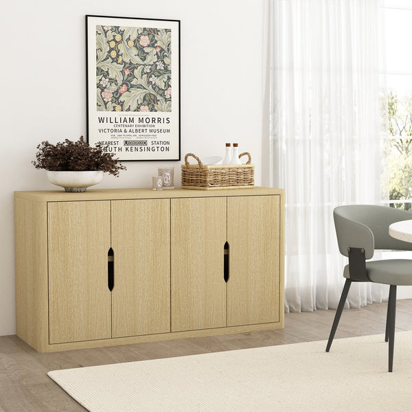 English Elm Rivington 60" Sideboard with 4 Soft-Close Doors, Adjustable Shelves, Media Management, TV Stand Oak B365P397669