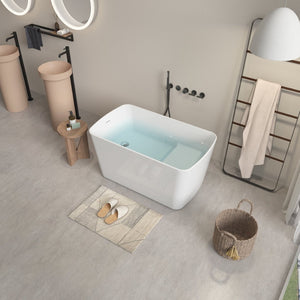 English Elm 49'' Acrylic Freestanding Soaking Tub with Sit-in Seat Japanese Square Design Glossy W1920P412329