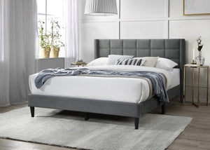 English Elm Elegant Velvet Upholstered Queen Bed with Geometric Stitched Headboard, Platform Design, 12" Height Gray 66 L x 23 W x 9 H B011P238938