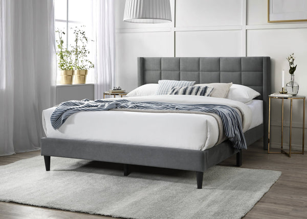 English Elm Elegant Velvet Upholstered Queen Bed with Geometric Stitched Headboard, Platform Design, 12" Height Gray 66 L x 23 W x 9 H B011P238938