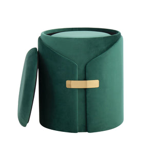 English Elm Dahlia Velvet Nesting Ottoman Set with Gold Metal Accent — Contemporary Glam, Space-Saving Luxe Green B202P223722