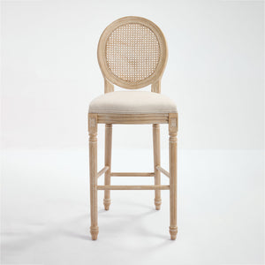 English Elm French Country Bar Chairs Set Of 2 - Upholstered Rattan Back, Vintage Elegance For Dining & Living Spaces W3426P324575