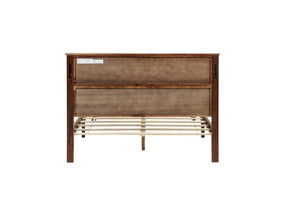 English Elm Queen Farmhouse Pinewood Storage Bed with Led Lighting Usb Charging and Panel Headboard Walnut W504P391016