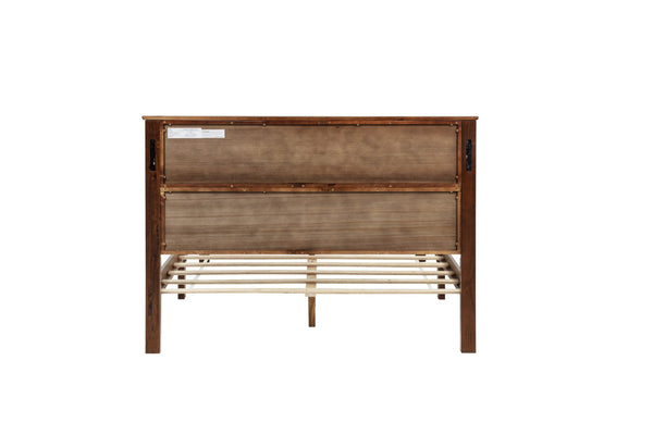 English Elm Queen Farmhouse Pinewood Storage Bed with Led Lighting Usb Charging and Panel Headboard Walnut W504P391016