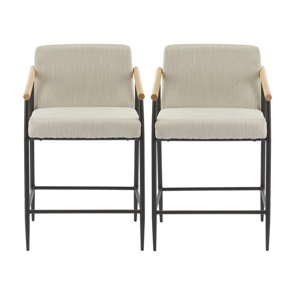 English Elm Christopher Knight Home® - Counter Stool Mid-Century Modern Set of 2 with Metal Frame, Soft Cushions & Solid Wood Armrests Beige,Espresso N771P247153M