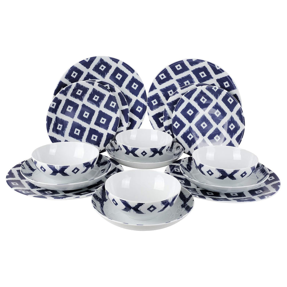English Elm Zeugma 16-Piece Porcelain Dinnerware Set with Chevron Pattern, Microwave & Dishwasher Safe Durable Blue B029P333184