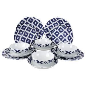 English Elm Zeugma 16-Piece Porcelain Dinnerware Set with Chevron Pattern, Microwave & Dishwasher Safe Durable Blue B029P333184