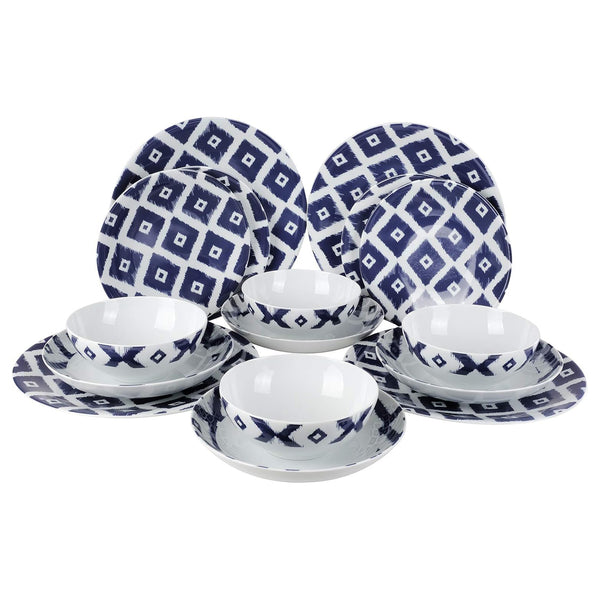 English Elm Zeugma 16-Piece Porcelain Dinnerware Set with Chevron Pattern, Microwave & Dishwasher Safe Durable Blue B029P333184