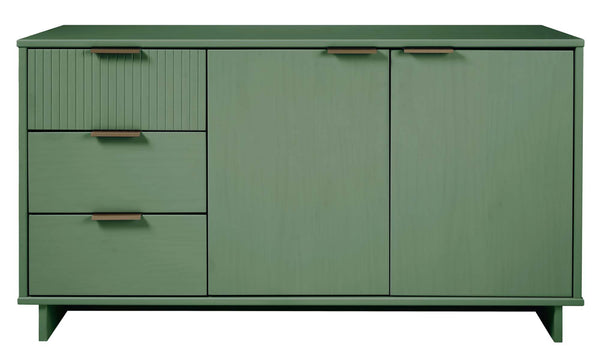 English Elm Granville 55" Sideboard with Solid Wood Ribbed Drawers, Gold Steel Handles & 3 Concealed Shelves Sage Green B365S00116