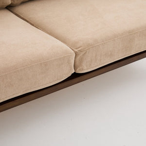English Elm Mid-century Modern Boucle Upholstered Three Seat Sofa with Walnut Finish Wood Legs Camel N773P411407N