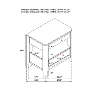 English Elm 2-drawer Walnut Veneer Nightstand with Cedar Lining Open Shelf and Tapered Legs B016P459858
